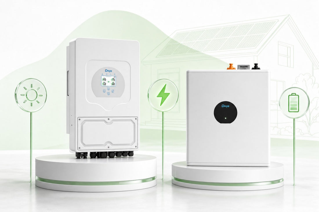 Deye hybride omvormer en Deye thuisbatterij waarmee je zonnestroom opslaat in plaats van terug te leveren na het einde van saldering