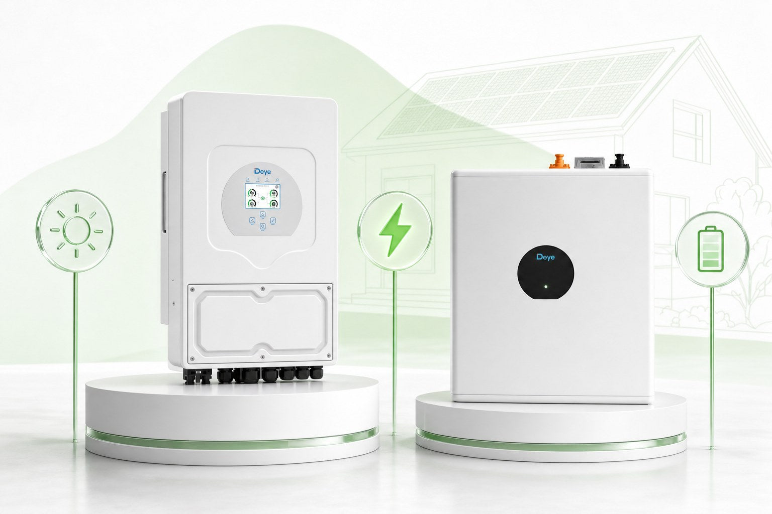 Deye hybride omvormer en Deye thuisbatterij waarmee je zonnestroom opslaat in plaats van terug te leveren na het einde van saldering