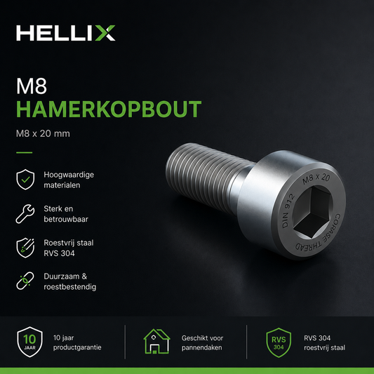 Hellix RVS Hamerkopbout M8x20 | Voor Dakhaak en Montagerail