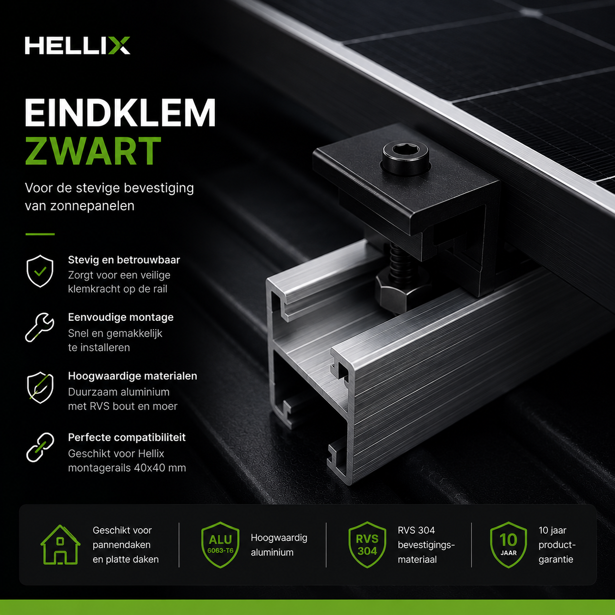 Hellix Eindklem Multi 35 mm Zwart | Voor Zonnepanelen met 35 mm Frame