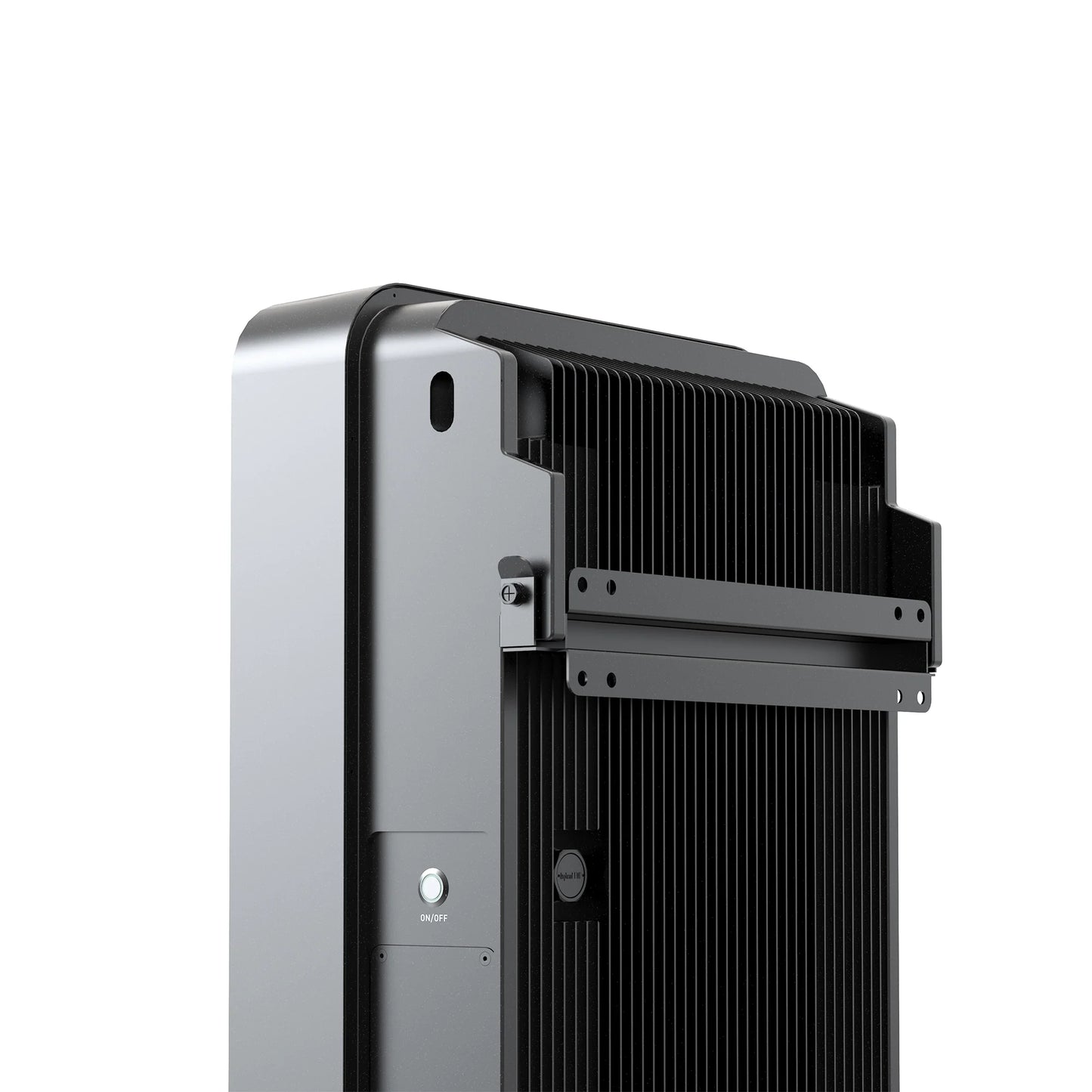 Marstek Venus X detail met koelvinnen montagebeugel en aan-uitknop