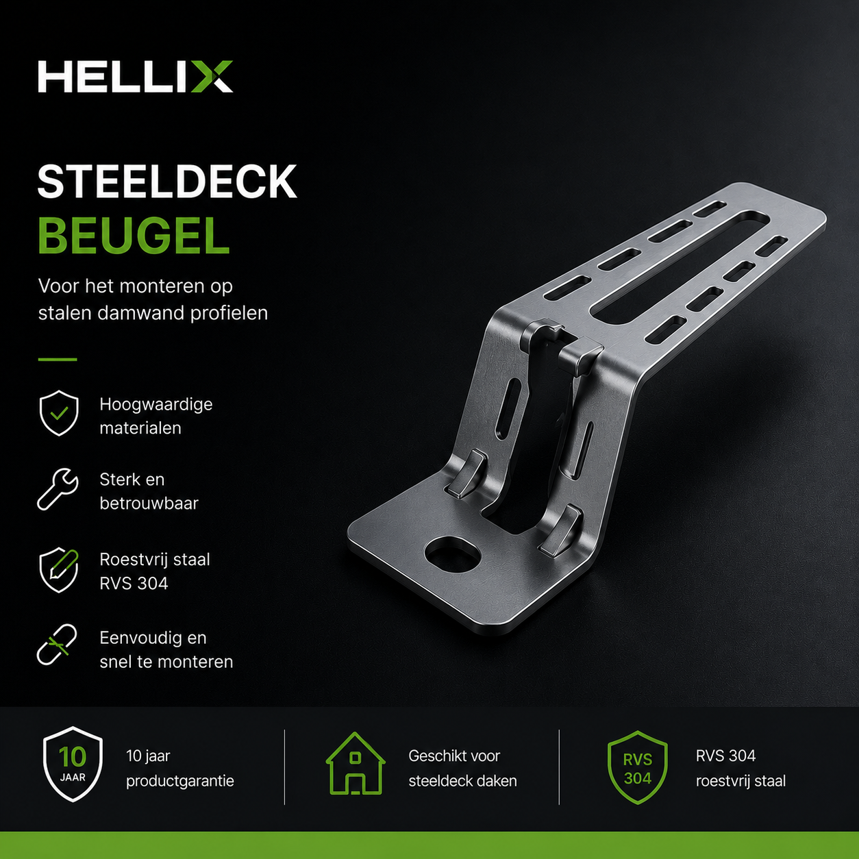 Hellix Steeldeck Beugel L-375 mm inclusief EPDM | Voor Stalen Dakplaten