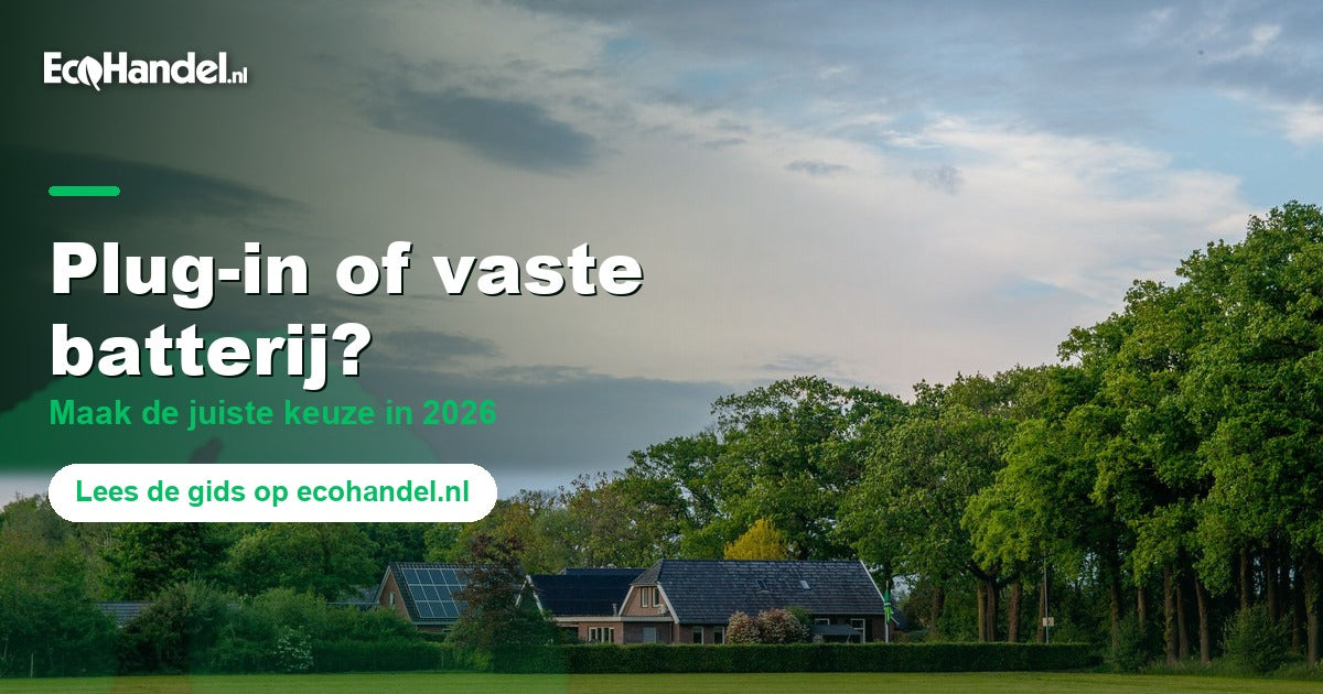 Nederlandse woningen met zonnepanelen branded EcoHandel beeld over plug-in of vaste thuisbatterij